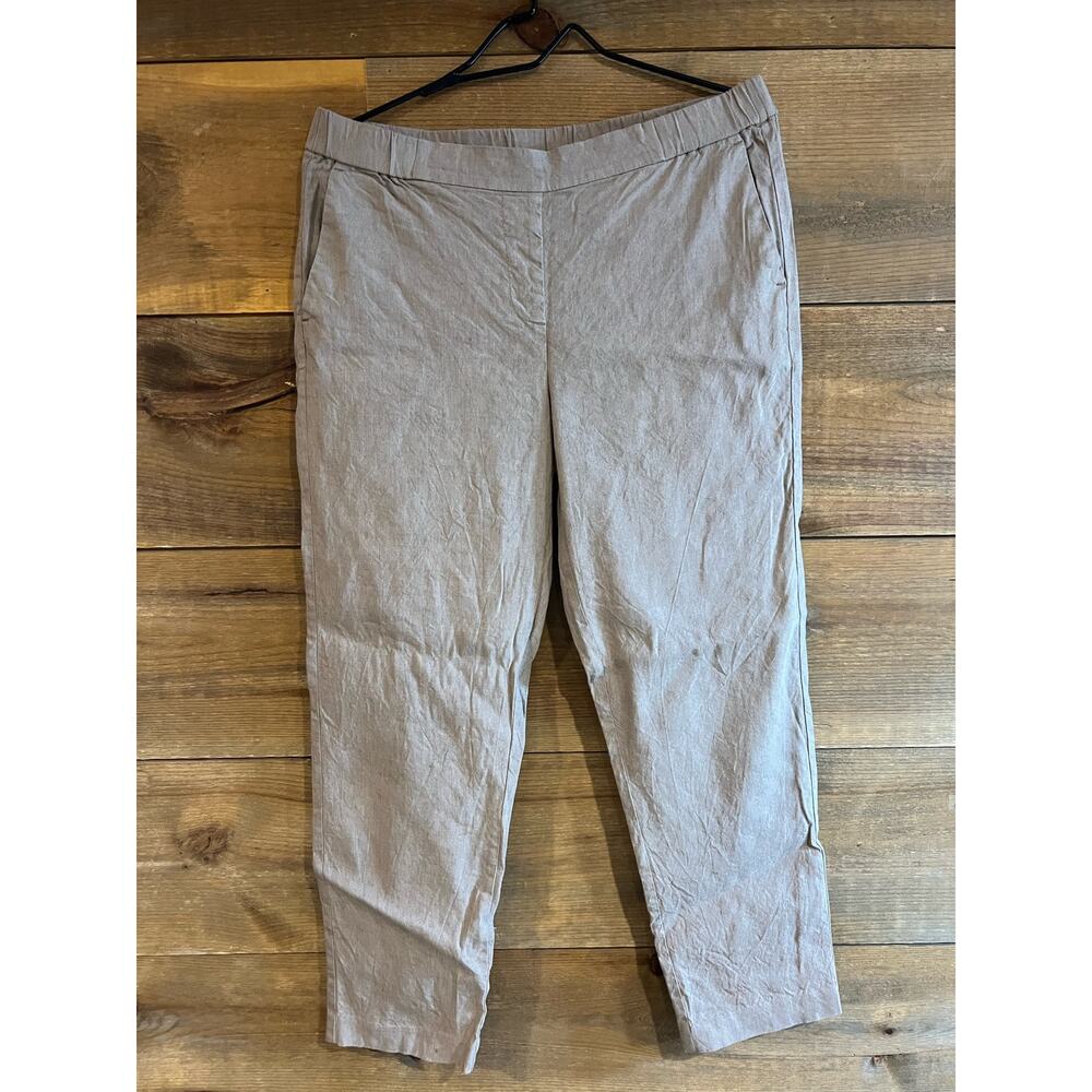 J‎ Jill Linen Stretch Pants Ankle Length Leg Dark Beige Womans Size  M Tall